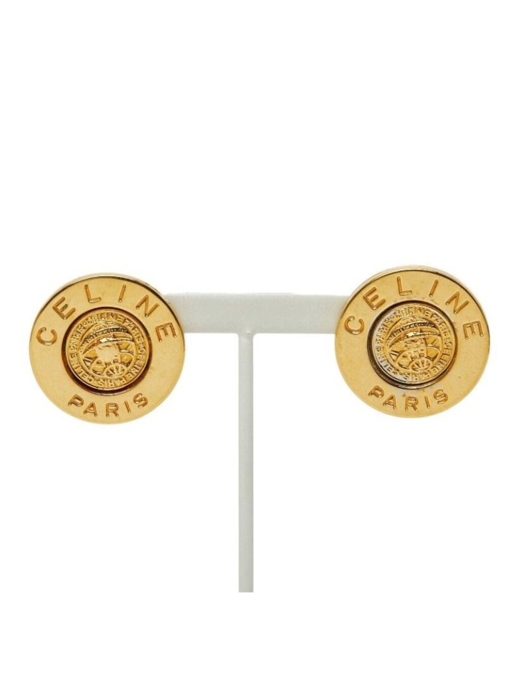 Celine Logo Earrings Gold Plated - Picture 2 of 6